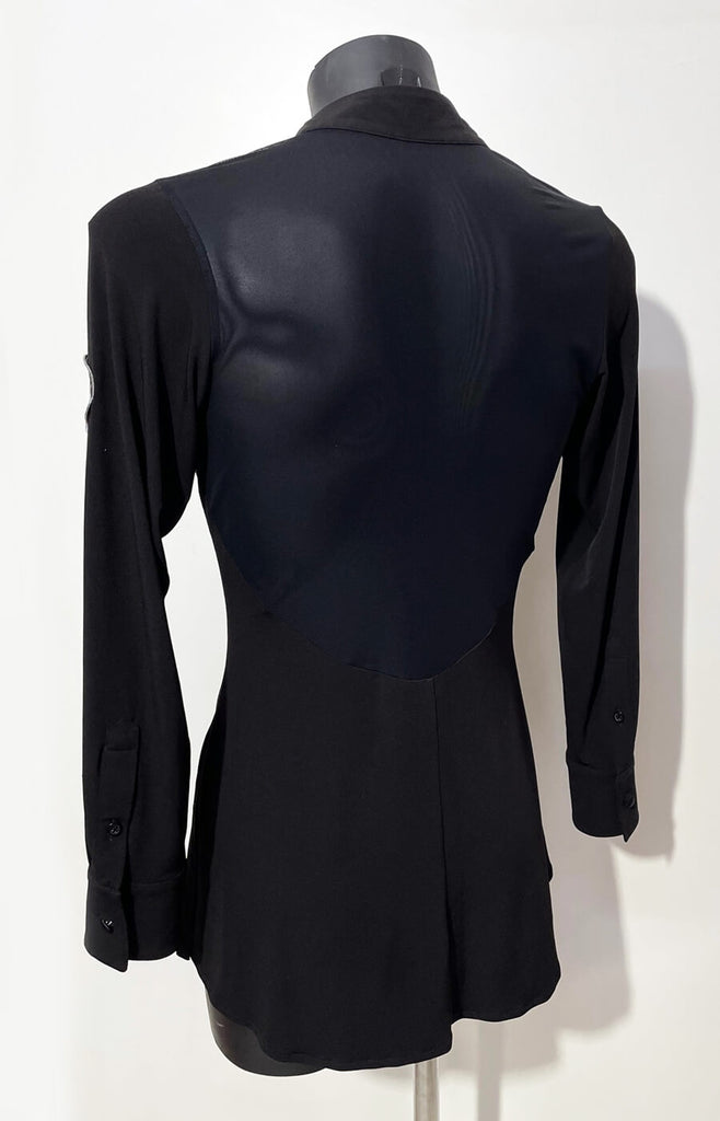 Sasuel Mens Latin Shirt Luxury Crepe & Stretch Net in Black – Dancewear ...